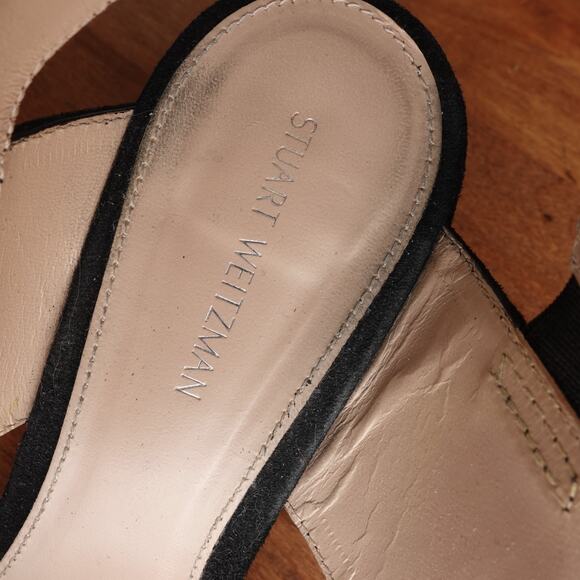 Stuart Weitzman Sandals WMS SZ 5.5M BLK Suede Block Heel Buckle Slingback Shoes - Picture 12 of 13